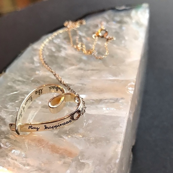 Sterling Silver Heart Necklace Engraved in Cursive “May Happiness Touch Your…” - Picture 2 of 10